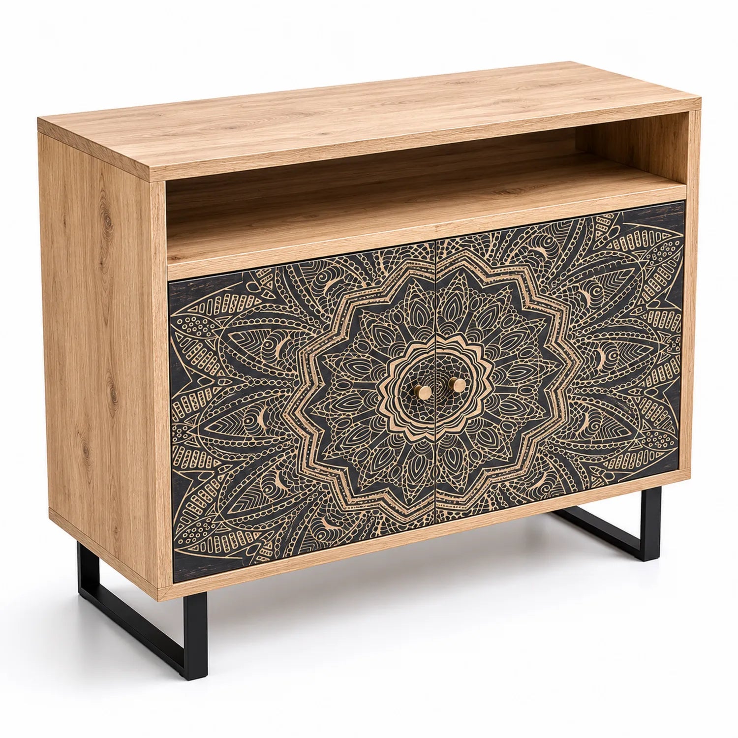 Aparador de Madera con Puertas Grabadas Mandala 82x95x35 cm