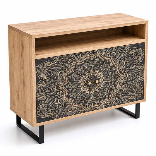 Aparador de Madera con Puertas Grabadas Mandala 82x95x35 cm