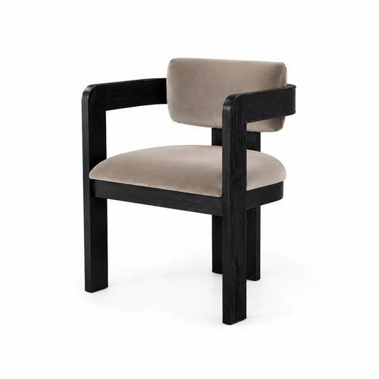 Silla de madera negra y terciopelo beige