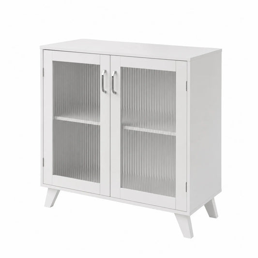 Aparador de madera con puertas de vidrio acanalado 80x40x90 cm