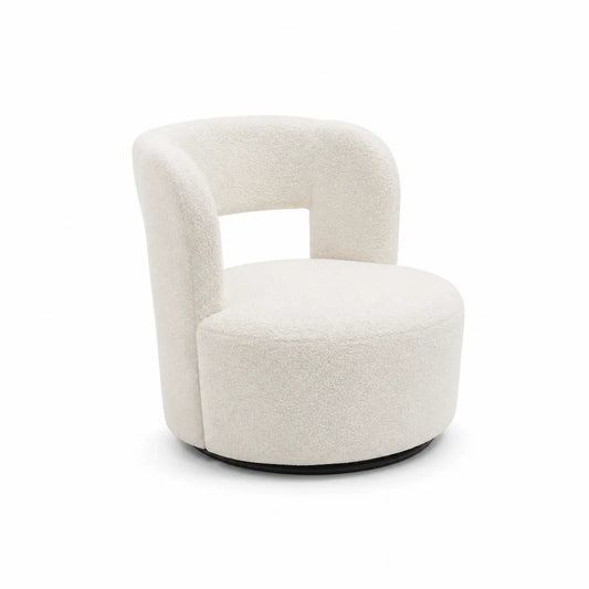 Silla giratoria de tela bouclé blanco 76x76x75 cm