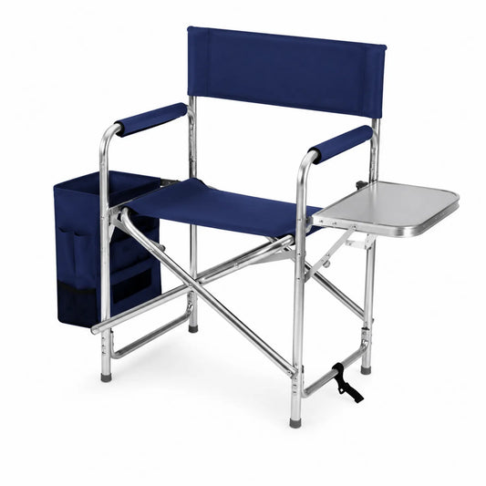 Silla plegable con marco de aluminio y asiento de poliéster azul