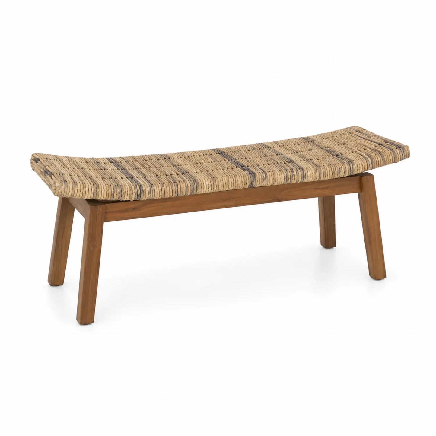 Banco de madera con asiento de ratán natural