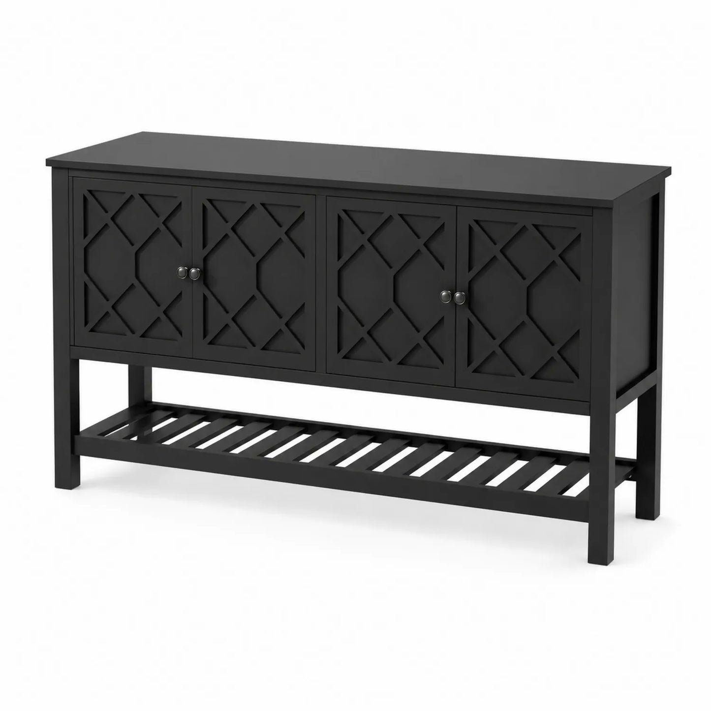 Aparador de madera MDF negro con puertas decorativas