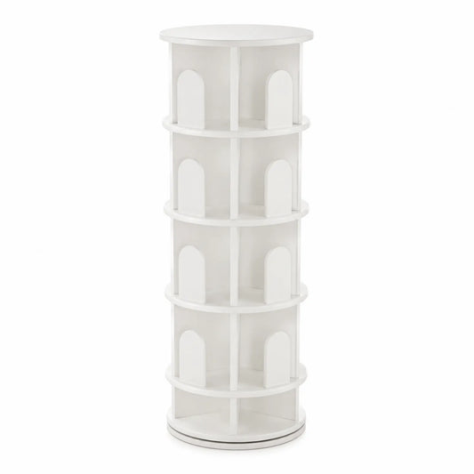 Estantería redonda de madera MDF blanca con 5 niveles