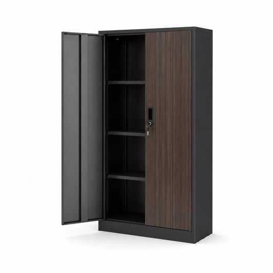 Armario de oficina con puertas correderas metal y MDF 180x90x40 cm