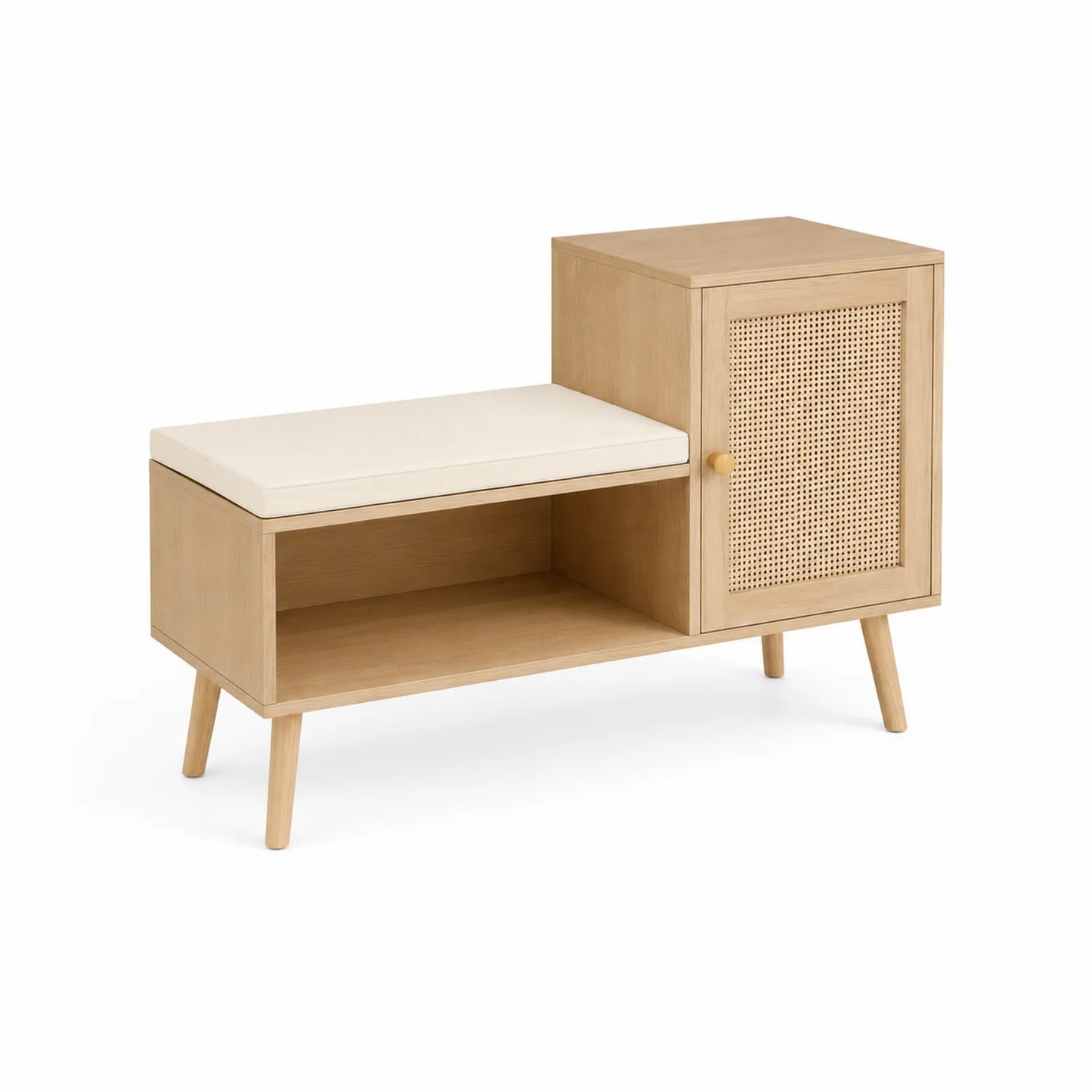 Banco de Madera con Almacenamiento y Cojín Beige
