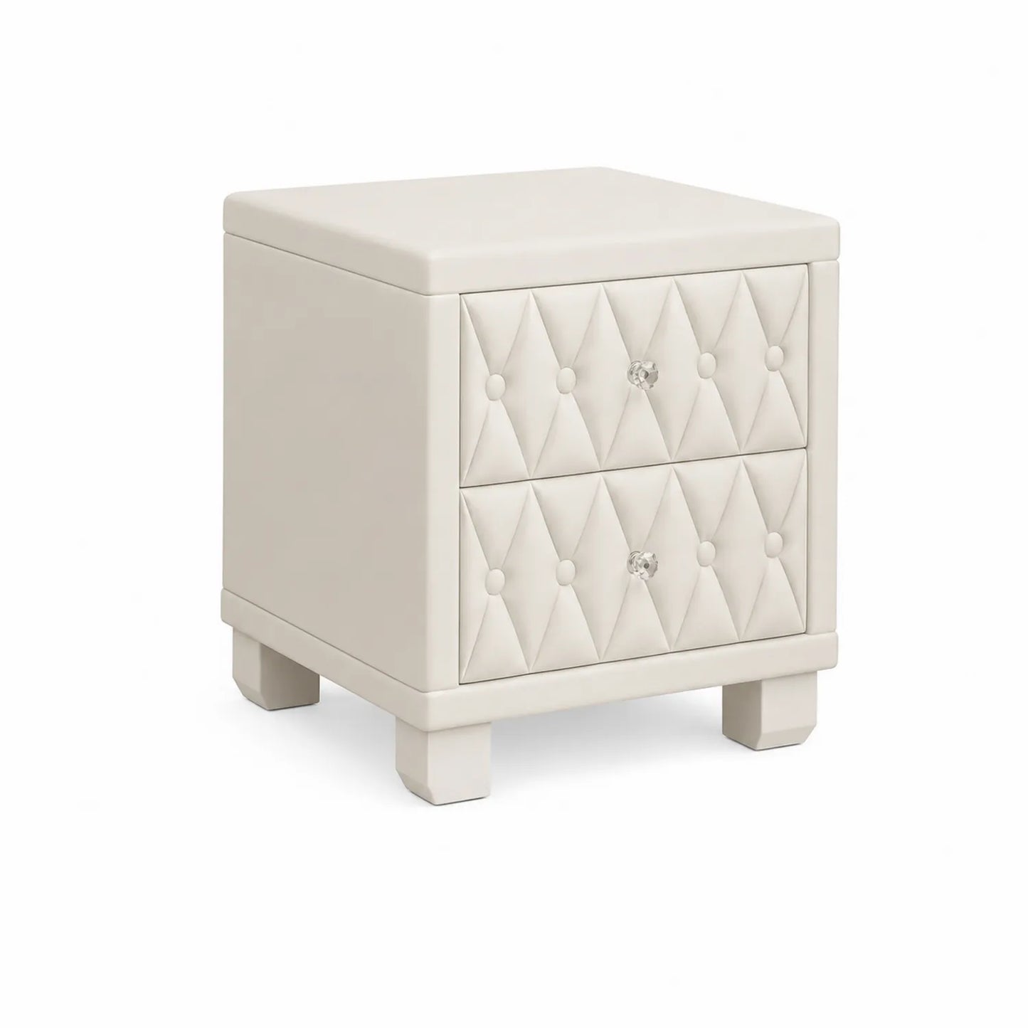 Mesita de Noche de Madera y PU con Cajones Beige