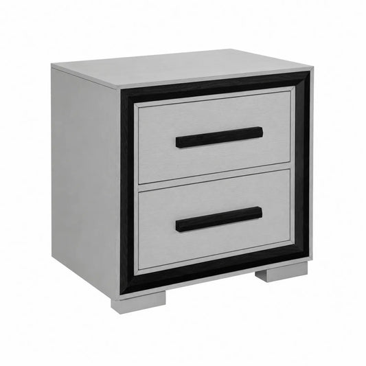 Mesita de noche MDF gris y negro con dos cajones