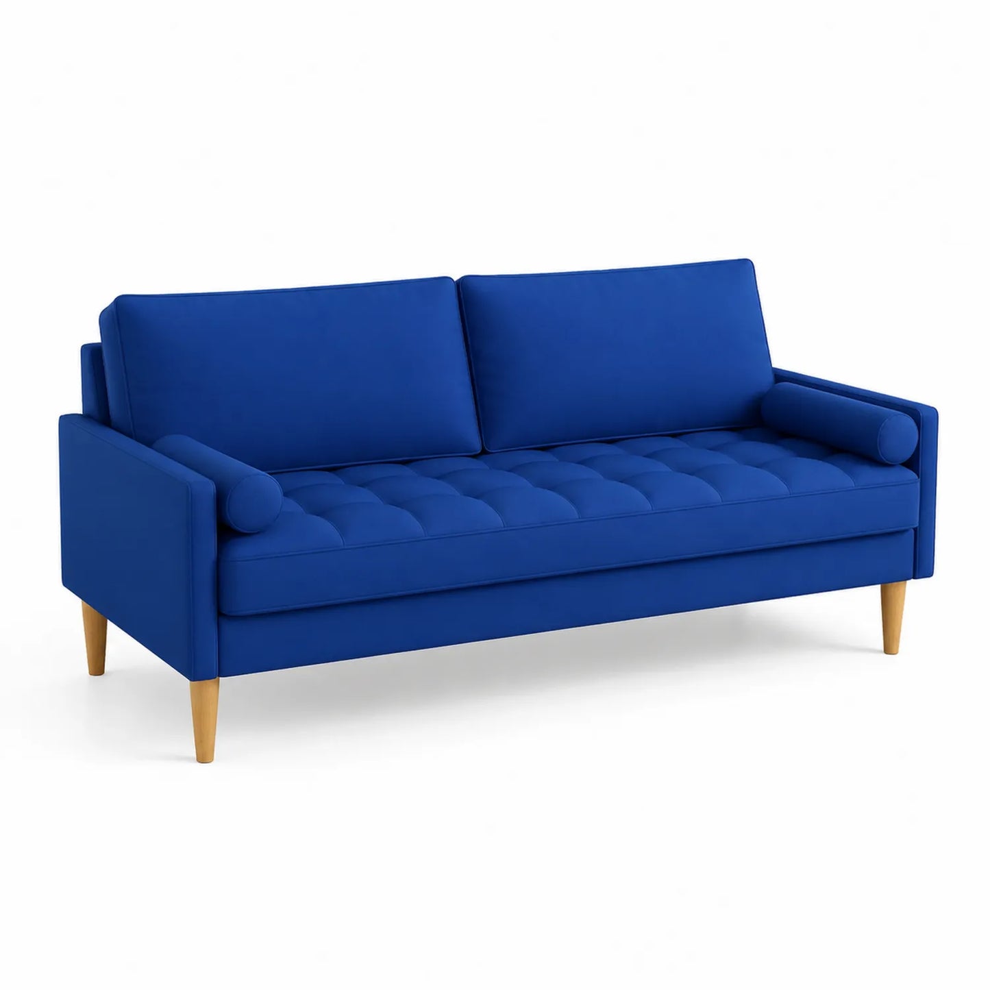 Sofá de Tela de Poliéster Azul con Patas de Madera