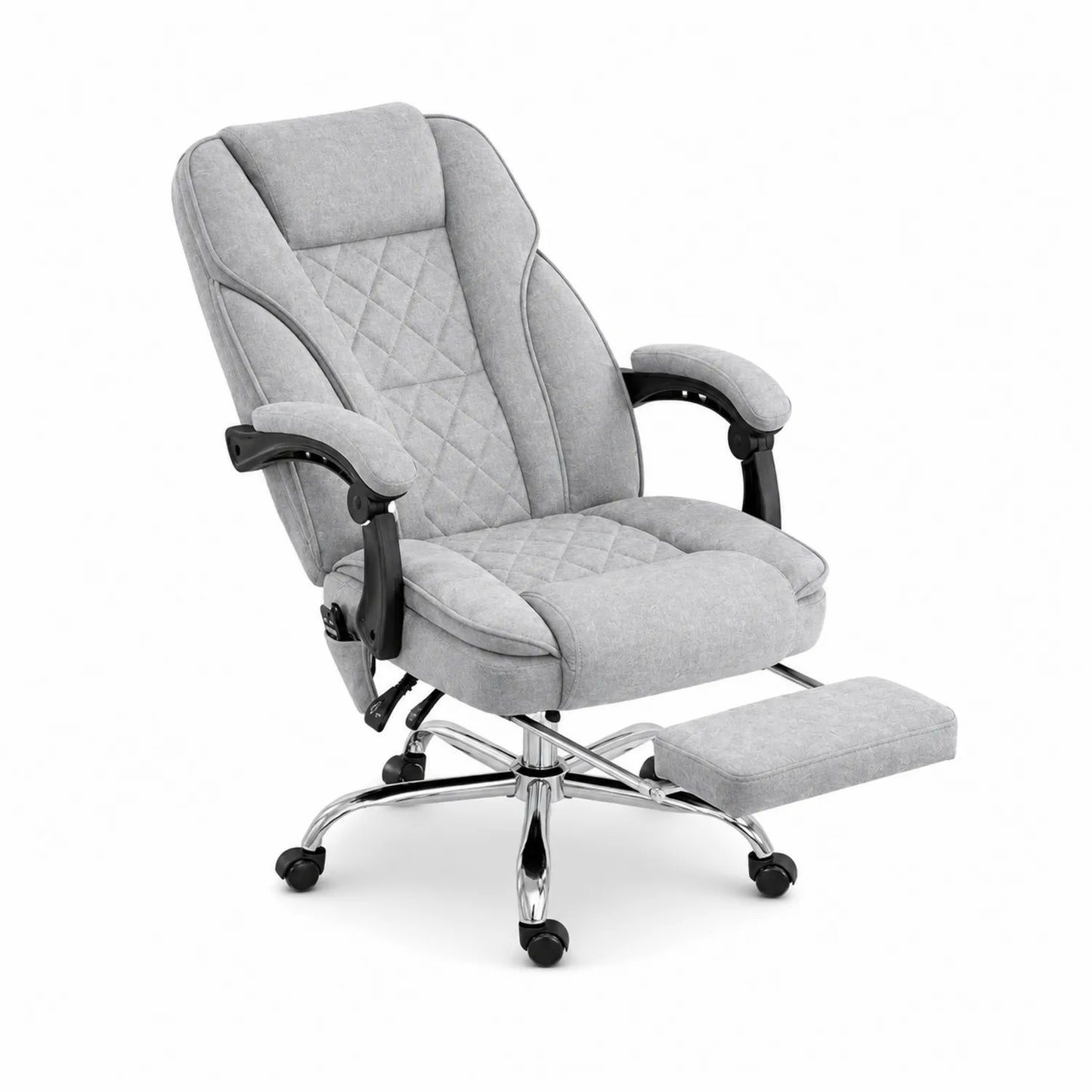 Silla de oficina de tela gris con reposapiés y base cromada 120 kg