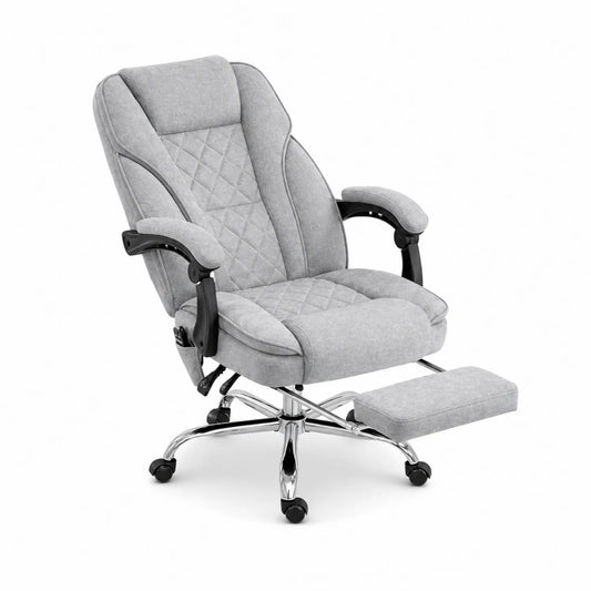 Silla de oficina de tela gris con reposapiés y base cromada 120 kg