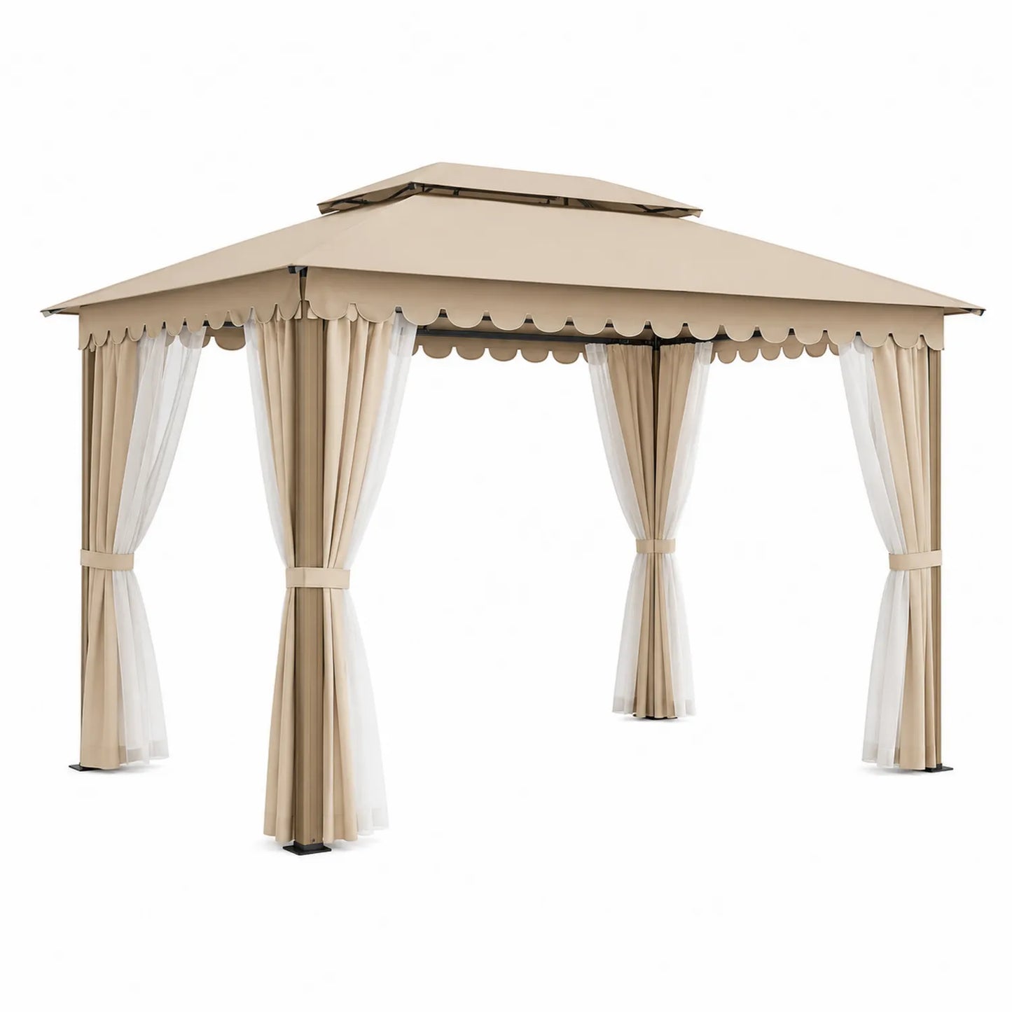 Pérgola de Exterior Beige 3x4m Tejido de Poliéster Estructura de Acero