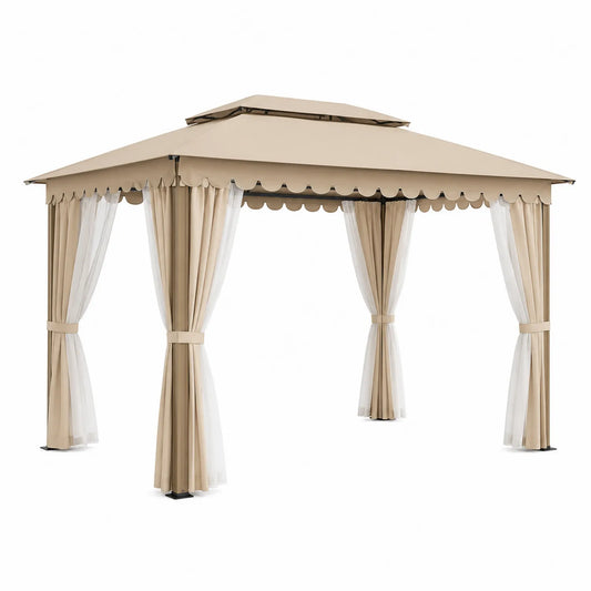 Pérgola de Exterior Beige 3x4m Tejido de Poliéster Estructura de Acero